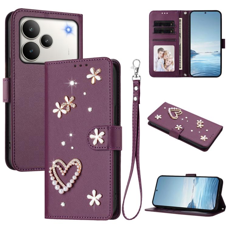 ZS01 Double-Layer Heart Floral Vegan Leather Phone Case with Wrist Strap, For Realme 16 Pro+ 5G Global, For Realme 16 Pro 5G Global, For Realme GT 8 Pro Global, For Realme P4x 5G, For Realme C71 4G India / Note 70 4G, For Realme C85 5G / 15x 5G        ...