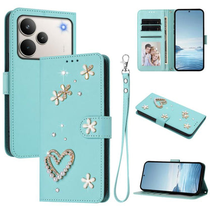ZS01 Double-Layer Heart Floral Vegan Leather Phone Case with Wrist Strap, For Realme 16 Pro+ 5G Global, For Realme 16 Pro 5G Global, For Realme GT 8 Pro Global, For Realme P4x 5G, For Realme C71 4G India / Note 70 4G, For Realme C85 5G / 15x 5G        ...