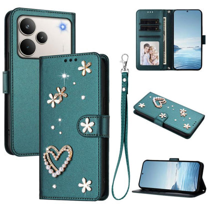 ZS01 Double-Layer Heart Floral Vegan Leather Phone Case with Wrist Strap, For Realme 16 Pro+ 5G Global, For Realme 16 Pro 5G Global, For Realme GT 8 Pro Global, For Realme P4x 5G, For Realme C71 4G India / Note 70 4G, For Realme C85 5G / 15x 5G        ...