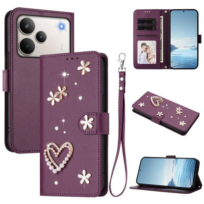 ZS01 Double-Layer Heart Floral Vegan Leather Phone Case with Wrist Strap, For Realme 16 Pro+ 5G Global, For Realme 16 Pro 5G Global, For Realme GT 8 Pro Global, For Realme P4x 5G, For Realme C71 4G India / Note 70 4G, For Realme C85 5G / 15x 5G        ...
