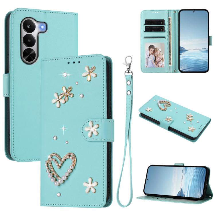 ZS01 Double-Layer Heart Floral Vegan Leather Phone Case with Wrist Strap, For Realme 16 Pro+ 5G Global, For Realme 16 Pro 5G Global, For Realme GT 8 Pro Global, For Realme P4x 5G, For Realme C71 4G India / Note 70 4G, For Realme C85 5G / 15x 5G        ...