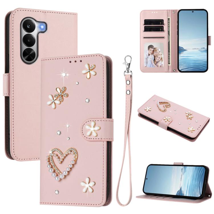 ZS01 Double-Layer Heart Floral Vegan Leather Phone Case with Wrist Strap, For Realme 16 Pro+ 5G Global, For Realme 16 Pro 5G Global, For Realme GT 8 Pro Global, For Realme P4x 5G, For Realme C71 4G India / Note 70 4G, For Realme C85 5G / 15x 5G        ...