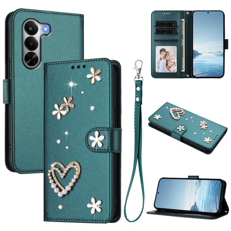 ZS01 Double-Layer Heart Floral Vegan Leather Phone Case with Wrist Strap, For Realme 16 Pro+ 5G Global, For Realme 16 Pro 5G Global, For Realme GT 8 Pro Global, For Realme P4x 5G, For Realme C71 4G India / Note 70 4G, For Realme C85 5G / 15x 5G        ...