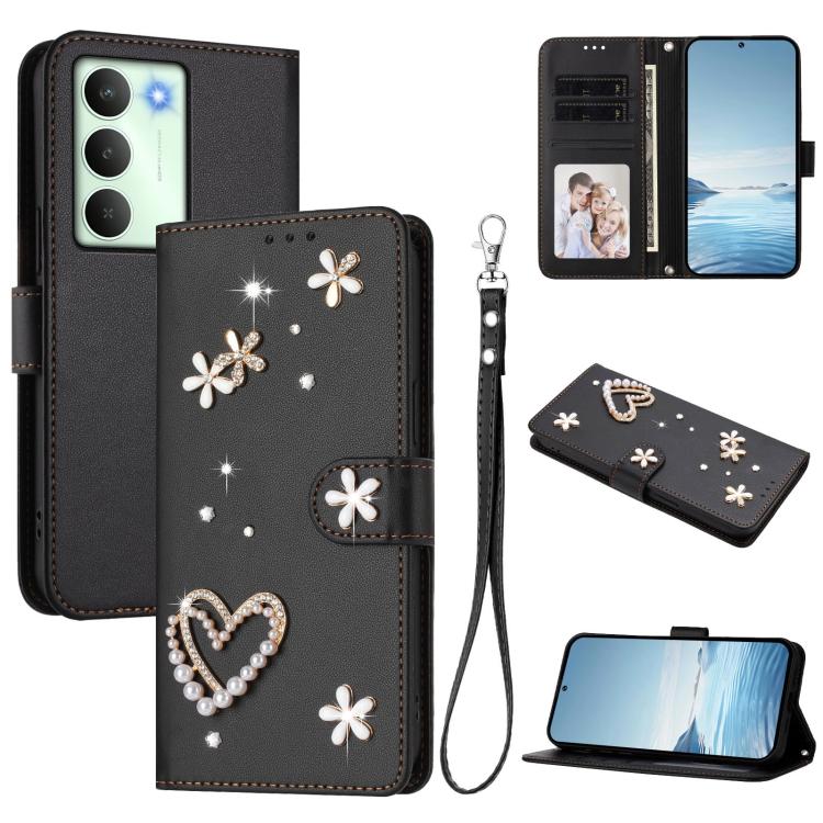 ZS01 Double-Layer Heart Floral Vegan Leather Phone Case with Wrist Strap, For Realme C71 4G Global, For Realme GT 7 5G Global / GT 7 5G India, For Realme V70 5G / 14x Global, For Realme Narzo 80 Pro / 14 Pro 5G India                                    ...
