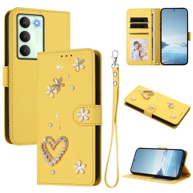 ZS01 Double-Layer Heart Floral Vegan Leather Phone Case with Wrist Strap, For Realme C71 4G Global, For Realme GT 7 5G Global / GT 7 5G India, For Realme V70 5G / 14x Global, For Realme Narzo 80 Pro / 14 Pro 5G India                                    ...