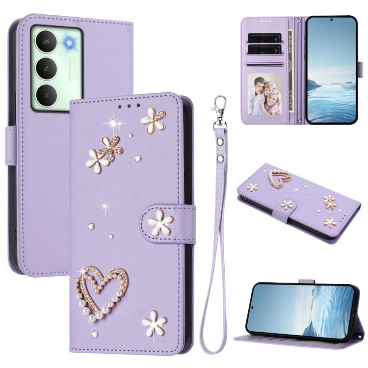ZS01 Double-Layer Heart Floral Vegan Leather Phone Case with Wrist Strap, For Realme C71 4G Global, For Realme GT 7 5G Global / GT 7 5G India, For Realme V70 5G / 14x Global, For Realme Narzo 80 Pro / 14 Pro 5G India                                    ...