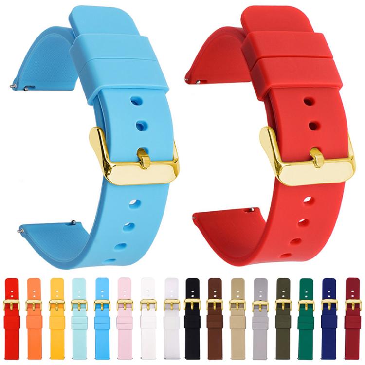 xDfind Stainless Steel Gold Pin Buckle Solid Color Silicone Waterproof Watch Band, 10mm, 12mm, 14mm, 15mm, 16mm, 18mm, 19mm