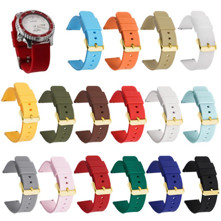 xDfind Stainless Steel Gold Pin Buckle Solid Color Silicone Waterproof Watch Band, 10mm, 12mm, 14mm, 15mm, 16mm, 18mm, 19mm