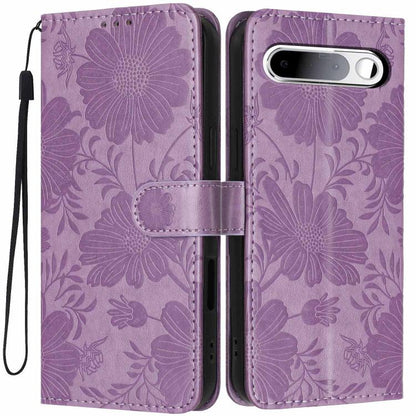 Sunflower Embossed Vegan Leather Phone Case with Small Black Rope, For Realme Note 80 4G, For Realme C83 5G, For Realme 16 5G, For Realme C61 / C63