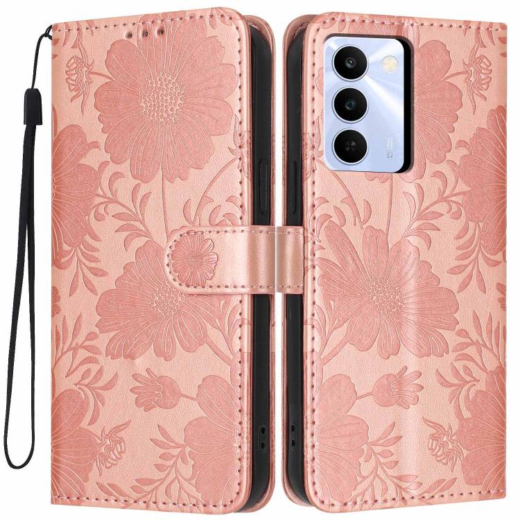 Sunflower Embossed Vegan Leather Phone Case with Small Black Rope, For Realme Note 80 4G, For Realme C83 5G, For Realme 16 5G, For Realme C61 / C63