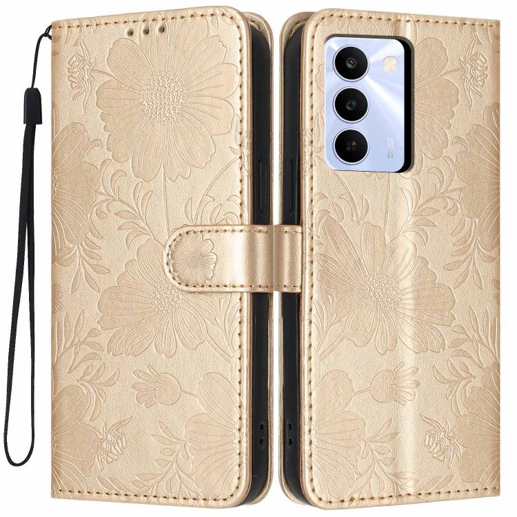 Sunflower Embossed Vegan Leather Phone Case with Small Black Rope, For Realme Note 80 4G, For Realme C83 5G, For Realme 16 5G, For Realme C61 / C63
