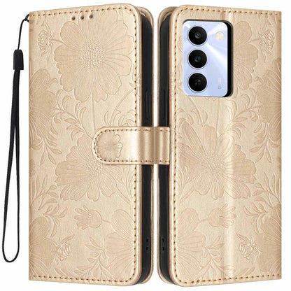 Sunflower Embossed Vegan Leather Phone Case with Small Black Rope, For Realme Note 80 4G, For Realme C83 5G, For Realme 16 5G, For Realme C61 / C63