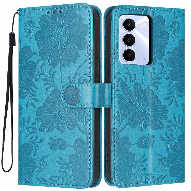 Sunflower Embossed Vegan Leather Phone Case with Small Black Rope, For Realme Note 80 4G, For Realme C83 5G, For Realme 16 5G, For Realme C61 / C63