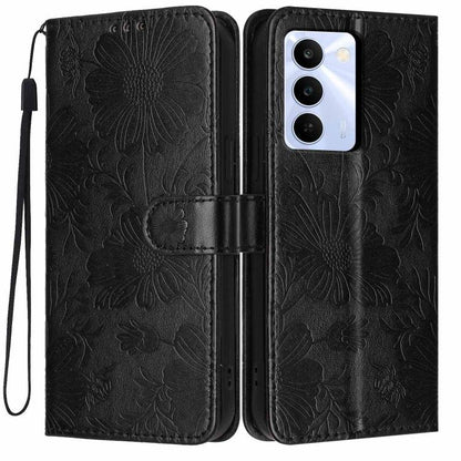 Sunflower Embossed Vegan Leather Phone Case with Small Black Rope, For Realme Note 80 4G, For Realme C83 5G, For Realme 16 5G, For Realme C61 / C63