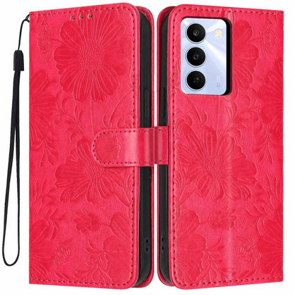 Sunflower Embossed Vegan Leather Phone Case with Small Black Rope, For Realme Note 80 4G, For Realme C83 5G, For Realme 16 5G, For Realme C61 / C63