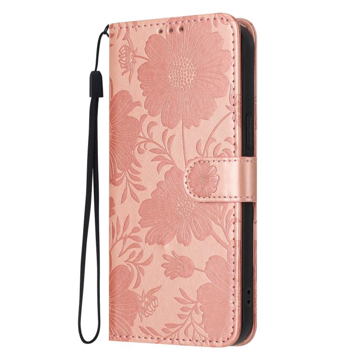Sunflower Embossed Vegan Leather Phone Case with Small Black Rope, For Realme Note 80 4G, For Realme C83 5G, For Realme 16 5G, For Realme C61 / C63