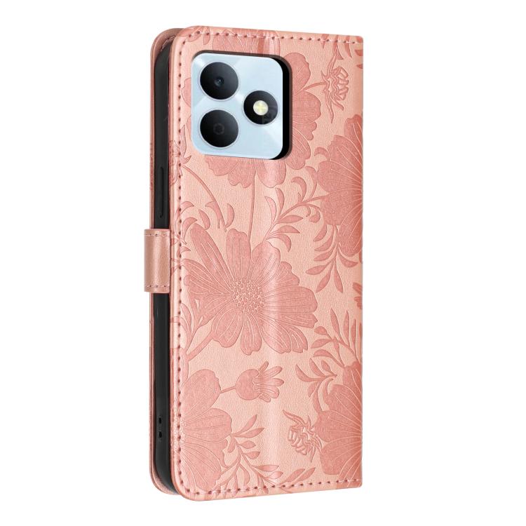 Sunflower Embossed Vegan Leather Phone Case with Small Black Rope, For Realme Note 80 4G, For Realme C83 5G, For Realme 16 5G, For Realme C61 / C63