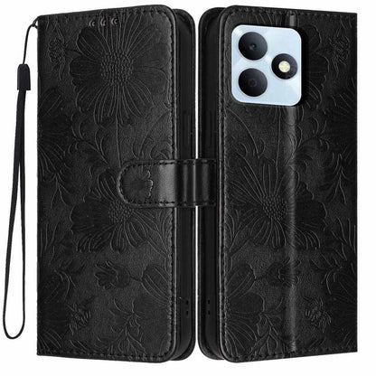 Sunflower Embossed Vegan Leather Phone Case with Small Black Rope, For Realme Note 80 4G, For Realme C83 5G, For Realme 16 5G, For Realme C61 / C63