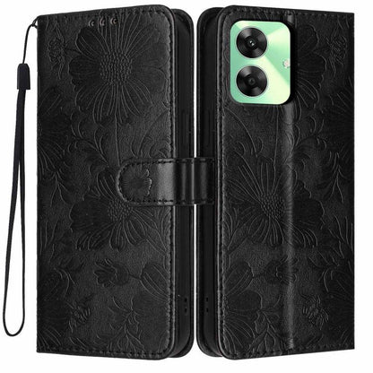 Sunflower Embossed Vegan Leather Phone Case with Small Black Rope, For Realme Note 80 4G, For Realme C83 5G, For Realme 16 5G, For Realme C61 / C63