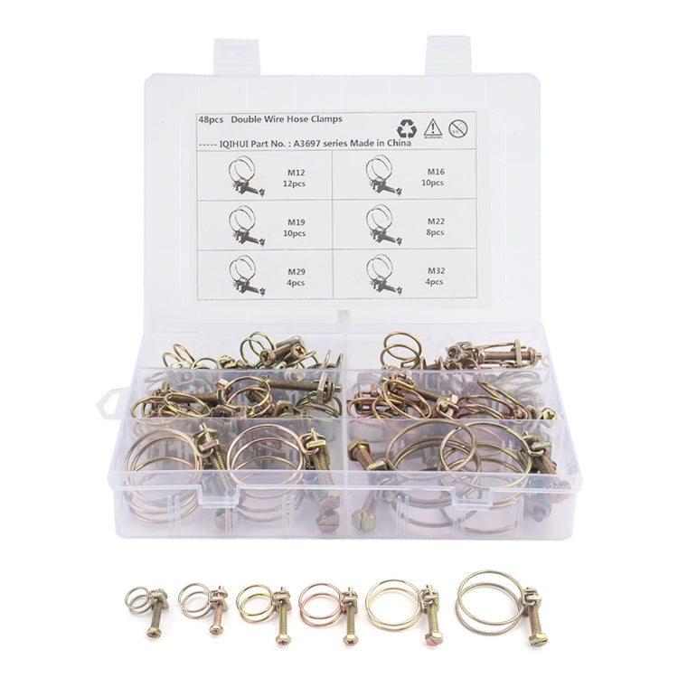 48 PCS Adjustable Color Galvanized Iron Double Wire Hose Clamps, 48 PCS