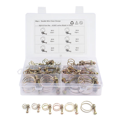 48 PCS Adjustable Color Galvanized Iron Double Wire Hose Clamps, 48 PCS
