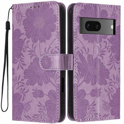 Sunflower Embossed Vegan Leather Phone Case with Small Black Rope, For Google Pixel 10a, For Google Pixel 10 Pro XL, For Google Pixel 10 / 10 Pro, For Google Pixel 9 Pro XL, For Google Pixel 9 / 9 Pro, For Google Pixel 8a, For Google Pixel 8 Pro       ...