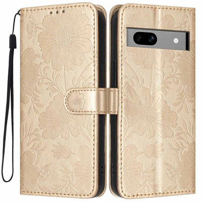 Sunflower Embossed Vegan Leather Phone Case with Small Black Rope, For Google Pixel 10a, For Google Pixel 10 Pro XL, For Google Pixel 10 / 10 Pro, For Google Pixel 9 Pro XL, For Google Pixel 9 / 9 Pro, For Google Pixel 8a, For Google Pixel 8 Pro       ...
