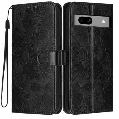 Sunflower Embossed Vegan Leather Phone Case with Small Black Rope, For Google Pixel 10a, For Google Pixel 10 Pro XL, For Google Pixel 10 / 10 Pro, For Google Pixel 9 Pro XL, For Google Pixel 9 / 9 Pro, For Google Pixel 8a, For Google Pixel 8 Pro       ...