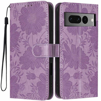 Sunflower Embossed Vegan Leather Phone Case with Small Black Rope, For Google Pixel 10a, For Google Pixel 10 Pro XL, For Google Pixel 10 / 10 Pro, For Google Pixel 9 Pro XL, For Google Pixel 9 / 9 Pro, For Google Pixel 8a, For Google Pixel 8 Pro       ...