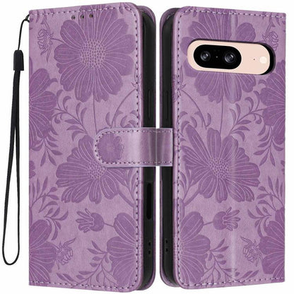 Sunflower Embossed Vegan Leather Phone Case with Small Black Rope, For Google Pixel 10a, For Google Pixel 10 Pro XL, For Google Pixel 10 / 10 Pro, For Google Pixel 9 Pro XL, For Google Pixel 9 / 9 Pro, For Google Pixel 8a, For Google Pixel 8 Pro       ...