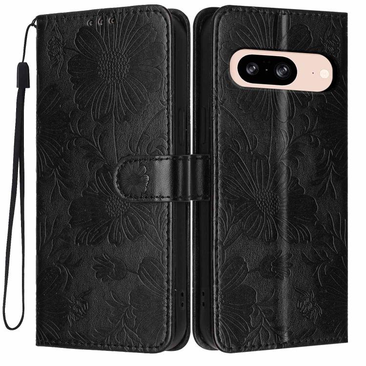Sunflower Embossed Vegan Leather Phone Case with Small Black Rope, For Google Pixel 10a, For Google Pixel 10 Pro XL, For Google Pixel 10 / 10 Pro, For Google Pixel 9 Pro XL, For Google Pixel 9 / 9 Pro, For Google Pixel 8a, For Google Pixel 8 Pro       ...
