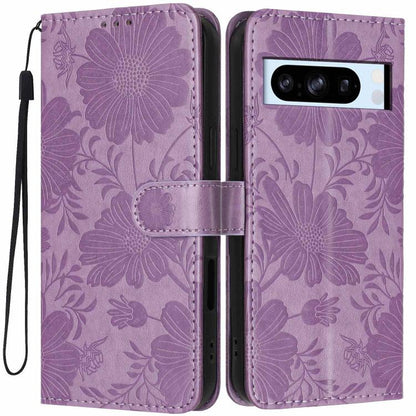 Sunflower Embossed Vegan Leather Phone Case with Small Black Rope, For Google Pixel 10a, For Google Pixel 10 Pro XL, For Google Pixel 10 / 10 Pro, For Google Pixel 9 Pro XL, For Google Pixel 9 / 9 Pro, For Google Pixel 8a, For Google Pixel 8 Pro       ...