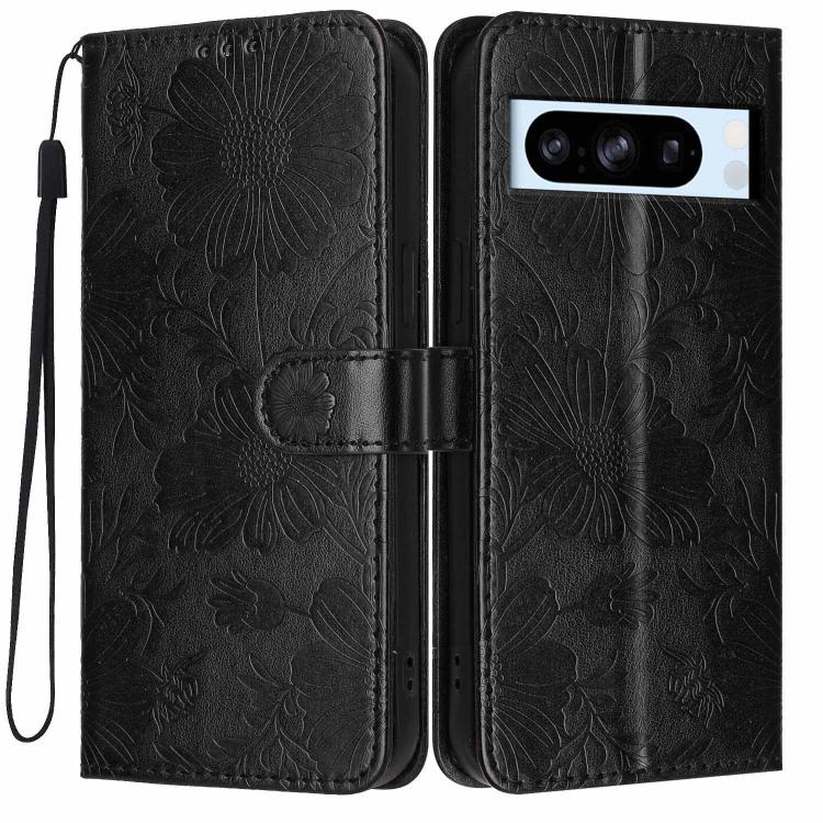 Sunflower Embossed Vegan Leather Phone Case with Small Black Rope, For Google Pixel 10a, For Google Pixel 10 Pro XL, For Google Pixel 10 / 10 Pro, For Google Pixel 9 Pro XL, For Google Pixel 9 / 9 Pro, For Google Pixel 8a, For Google Pixel 8 Pro       ...