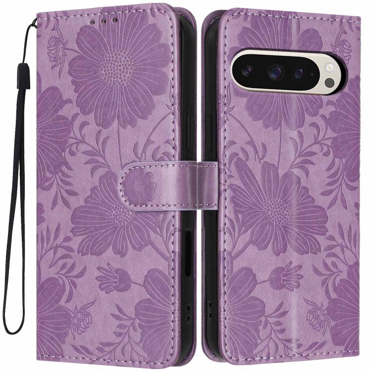 Sunflower Embossed Vegan Leather Phone Case with Small Black Rope, For Google Pixel 10a, For Google Pixel 10 Pro XL, For Google Pixel 10 / 10 Pro, For Google Pixel 9 Pro XL, For Google Pixel 9 / 9 Pro, For Google Pixel 8a, For Google Pixel 8 Pro       ...