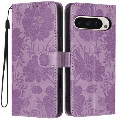 Sunflower Embossed Vegan Leather Phone Case with Small Black Rope, For Google Pixel 10a, For Google Pixel 10 Pro XL, For Google Pixel 10 / 10 Pro, For Google Pixel 9 Pro XL, For Google Pixel 9 / 9 Pro, For Google Pixel 8a, For Google Pixel 8 Pro       ...