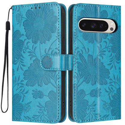 Sunflower Embossed Vegan Leather Phone Case with Small Black Rope, For Google Pixel 10a, For Google Pixel 10 Pro XL, For Google Pixel 10 / 10 Pro, For Google Pixel 9 Pro XL, For Google Pixel 9 / 9 Pro, For Google Pixel 8a, For Google Pixel 8 Pro       ...