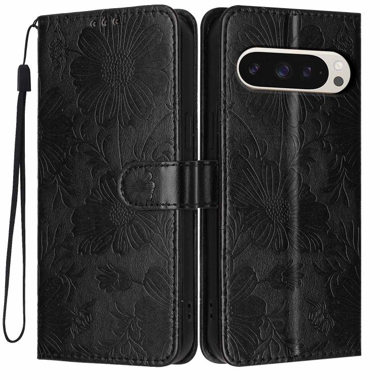 Sunflower Embossed Vegan Leather Phone Case with Small Black Rope, For Google Pixel 10a, For Google Pixel 10 Pro XL, For Google Pixel 10 / 10 Pro, For Google Pixel 9 Pro XL, For Google Pixel 9 / 9 Pro, For Google Pixel 8a, For Google Pixel 8 Pro       ...
