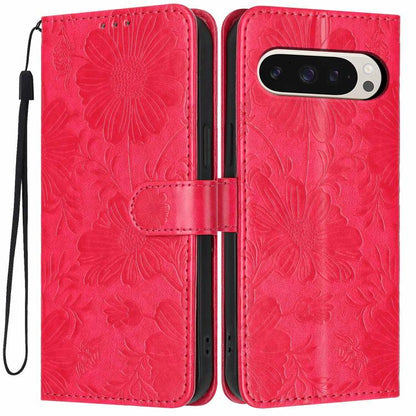 Sunflower Embossed Vegan Leather Phone Case with Small Black Rope, For Google Pixel 10a, For Google Pixel 10 Pro XL, For Google Pixel 10 / 10 Pro, For Google Pixel 9 Pro XL, For Google Pixel 9 / 9 Pro, For Google Pixel 8a, For Google Pixel 8 Pro       ...