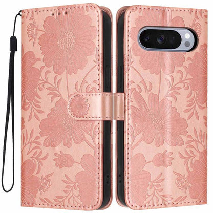 Sunflower Embossed Vegan Leather Phone Case with Small Black Rope, For Google Pixel 10a, For Google Pixel 10 Pro XL, For Google Pixel 10 / 10 Pro, For Google Pixel 9 Pro XL, For Google Pixel 9 / 9 Pro, For Google Pixel 8a, For Google Pixel 8 Pro       ...