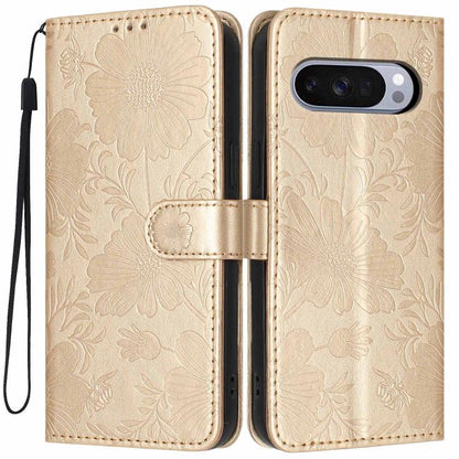 Sunflower Embossed Vegan Leather Phone Case with Small Black Rope, For Google Pixel 10a, For Google Pixel 10 Pro XL, For Google Pixel 10 / 10 Pro, For Google Pixel 9 Pro XL, For Google Pixel 9 / 9 Pro, For Google Pixel 8a, For Google Pixel 8 Pro       ...