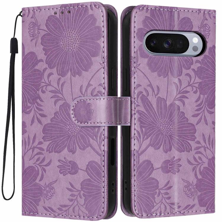 Sunflower Embossed Vegan Leather Phone Case with Small Black Rope, For Google Pixel 10a, For Google Pixel 10 Pro XL, For Google Pixel 10 / 10 Pro, For Google Pixel 9 Pro XL, For Google Pixel 9 / 9 Pro, For Google Pixel 8a, For Google Pixel 8 Pro       ...