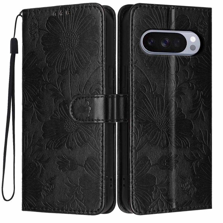 Sunflower Embossed Vegan Leather Phone Case with Small Black Rope, For Google Pixel 10a, For Google Pixel 10 Pro XL, For Google Pixel 10 / 10 Pro, For Google Pixel 9 Pro XL, For Google Pixel 9 / 9 Pro, For Google Pixel 8a, For Google Pixel 8 Pro       ...