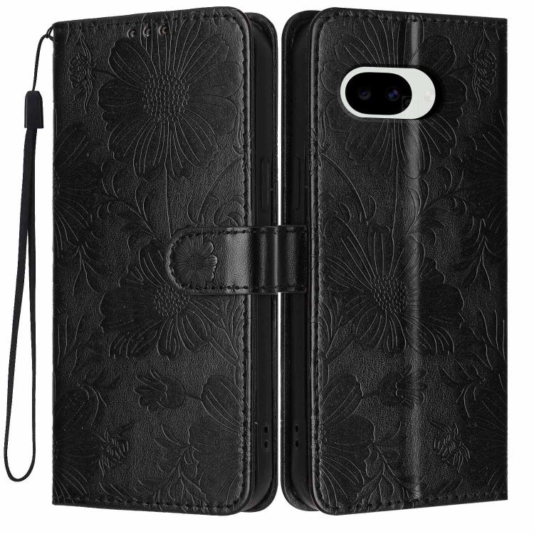 Sunflower Embossed Vegan Leather Phone Case with Small Black Rope, For Google Pixel 10a, For Google Pixel 10 Pro XL, For Google Pixel 10 / 10 Pro, For Google Pixel 9 Pro XL, For Google Pixel 9 / 9 Pro, For Google Pixel 8a, For Google Pixel 8 Pro       ...