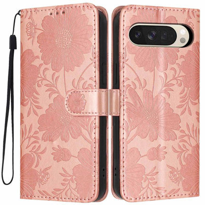 Sunflower Embossed Vegan Leather Phone Case with Small Black Rope, For Google Pixel 10a, For Google Pixel 10 Pro XL, For Google Pixel 10 / 10 Pro, For Google Pixel 9 Pro XL, For Google Pixel 9 / 9 Pro, For Google Pixel 8a, For Google Pixel 8 Pro       ...