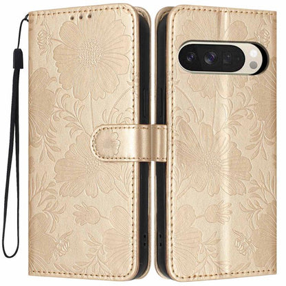 Sunflower Embossed Vegan Leather Phone Case with Small Black Rope, For Google Pixel 10a, For Google Pixel 10 Pro XL, For Google Pixel 10 / 10 Pro, For Google Pixel 9 Pro XL, For Google Pixel 9 / 9 Pro, For Google Pixel 8a, For Google Pixel 8 Pro       ...