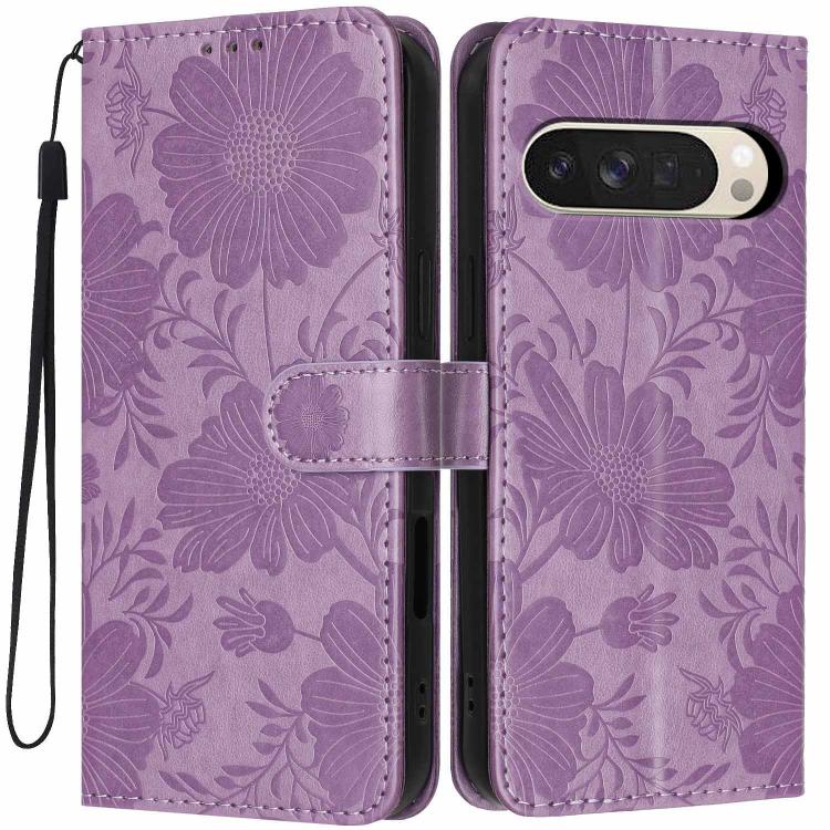 Sunflower Embossed Vegan Leather Phone Case with Small Black Rope, For Google Pixel 10a, For Google Pixel 10 Pro XL, For Google Pixel 10 / 10 Pro, For Google Pixel 9 Pro XL, For Google Pixel 9 / 9 Pro, For Google Pixel 8a, For Google Pixel 8 Pro       ...