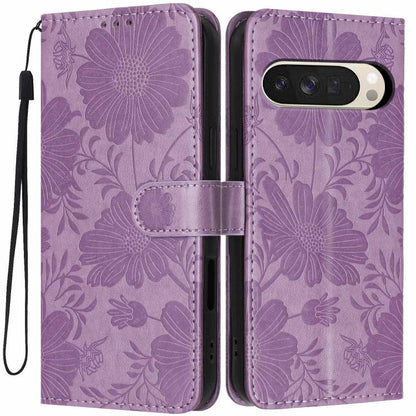 Sunflower Embossed Vegan Leather Phone Case with Small Black Rope, For Google Pixel 10a, For Google Pixel 10 Pro XL, For Google Pixel 10 / 10 Pro, For Google Pixel 9 Pro XL, For Google Pixel 9 / 9 Pro, For Google Pixel 8a, For Google Pixel 8 Pro       ...