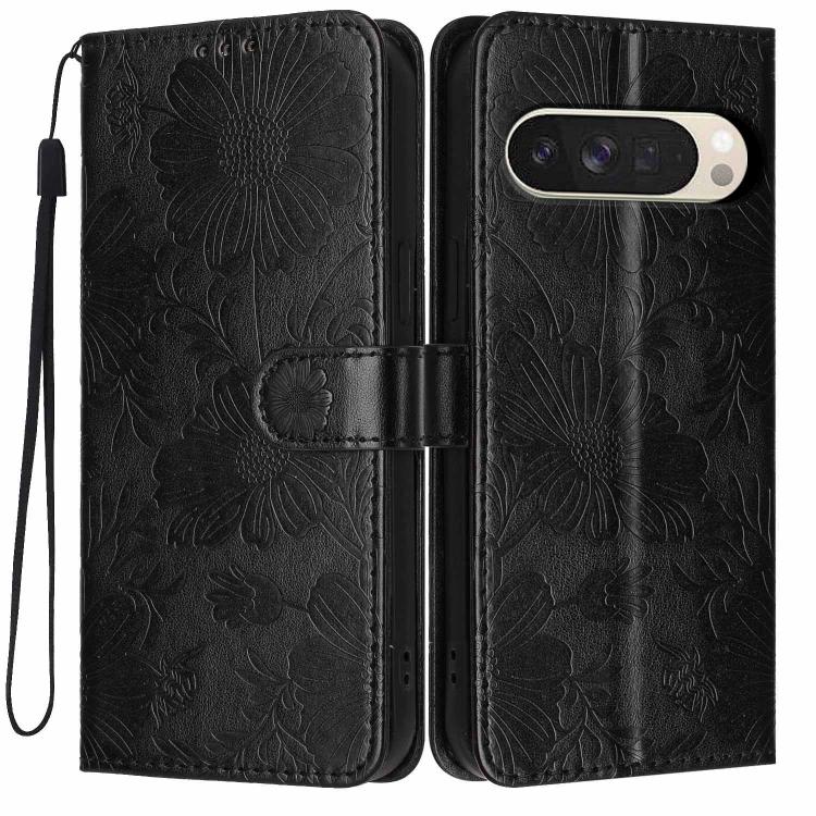 Sunflower Embossed Vegan Leather Phone Case with Small Black Rope, For Google Pixel 10a, For Google Pixel 10 Pro XL, For Google Pixel 10 / 10 Pro, For Google Pixel 9 Pro XL, For Google Pixel 9 / 9 Pro, For Google Pixel 8a, For Google Pixel 8 Pro       ...