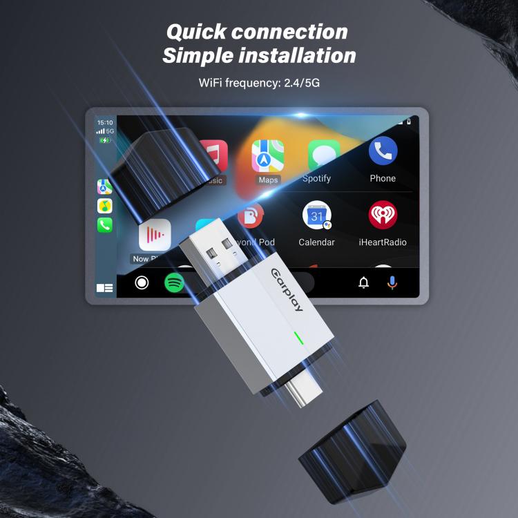 USB-A and USB-C / Type-C Dual Ports Wired to Wireless CarPlay / Android Auto Car Adapter
