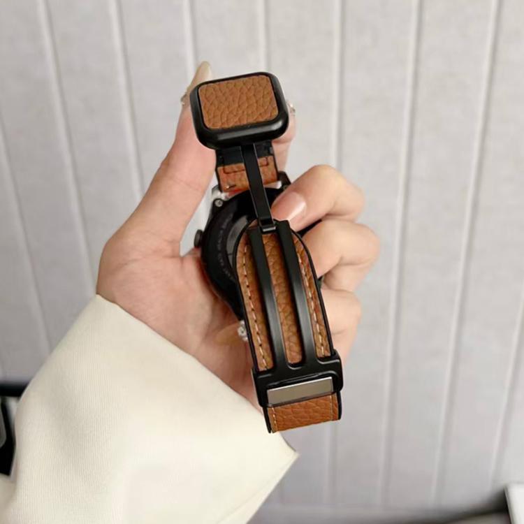 xDfind Flat-head Litchi Texture Vegan Leather Magnetic Buckle Watch Band, 18mm, 20mm, 22mm